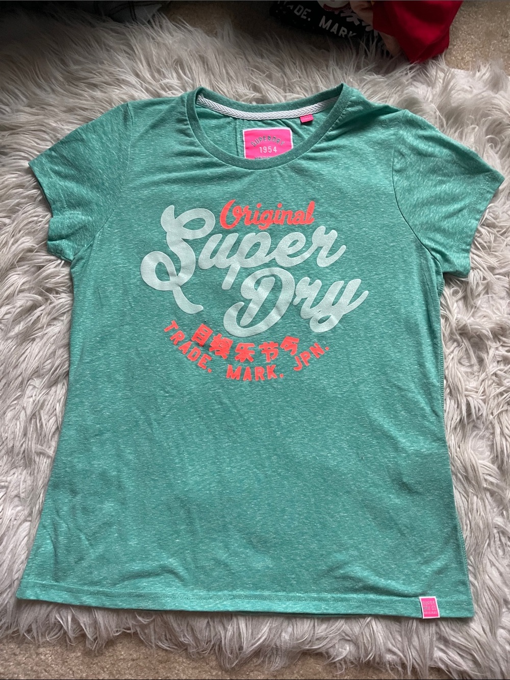 Superdry Women’s Teal Logo Short Sleeve Tee with Coral Accent